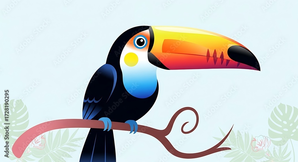 Naklejka premium Colorful Toucan Perched on Branch.