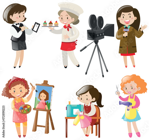 women doing different kinds of jobs illustration