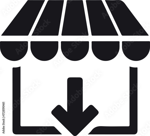 Shop icon with download arrow representing online store or digital purchase.