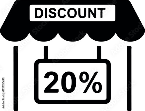 Shop sign indicating a twenty percent discount on all products for sale.