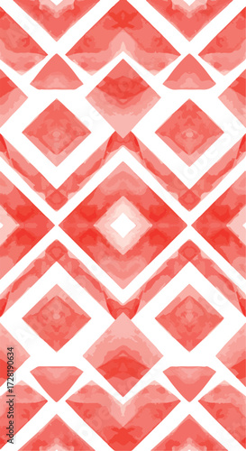 Geometric pattern of red diamonds and white lines creating a vibrant design.