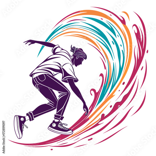 Girl on roller skates skateboard and snowboard vector illustration