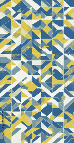 Geometric pattern with blue and yellow triangles abstract design modern art.