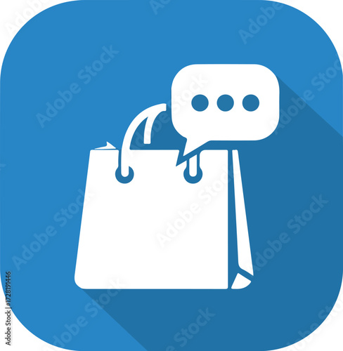 Shopping bag with speech bubble representing online customer service support.