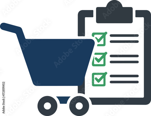 Shopping cart and checklist representing tasks and purchases for the day.
