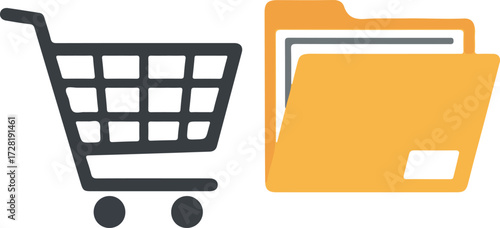 Shopping cart and folder icon representing ecommerce and data storage.