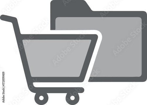 Shopping cart and folder icon representing online store and data management.