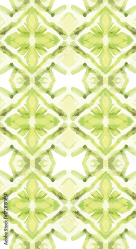 Geometric pattern with repeating diamond shapes and floral elements.