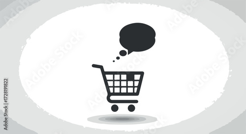 Shopping cart icon with thought bubble representing online purchases and ideas.