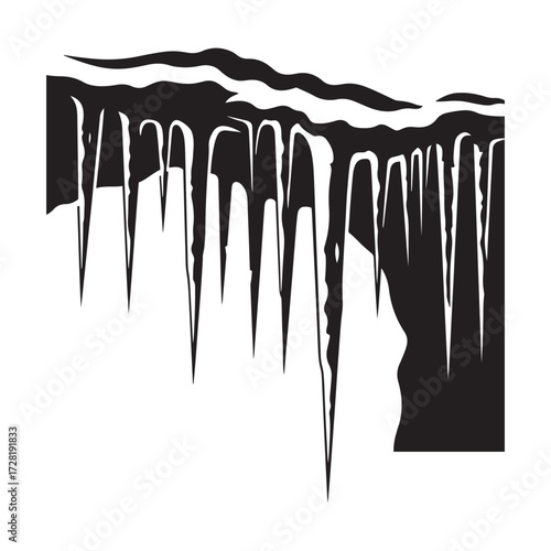 Black Silhouette of Icicles Hanging from an Overhang on White Keywords: icicles, ice, winter, cold, frost, frozen, nature, weather, Christmas Day