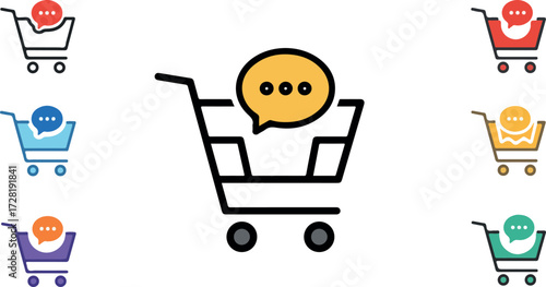 Shopping cart icon with speech bubble representing online customer service.