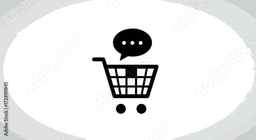Shopping cart icon with speech bubble representing customer service and support.