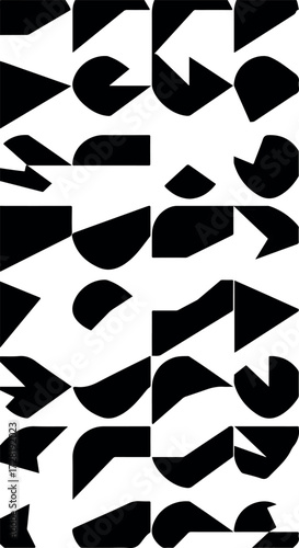 Geometric shapes abstract pattern design with black and white elements.