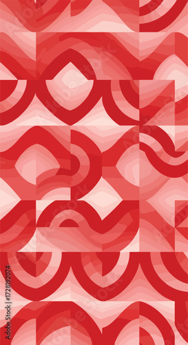 Geometric Red Pattern Design with Repeating Shapes and Forms.