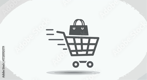 Shopping cart with a bag inside fast delivery concept online shopping.