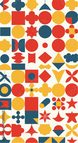 Geometric shapes pattern with vibrant colors and artistic design.