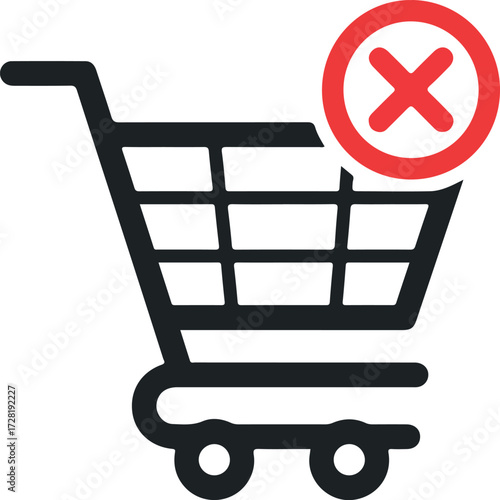 Shopping cart with a red circle and a cross indicating removal or cancellation.