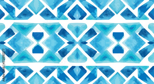 Geometric watercolor pattern featuring blue and turquoise diamond shapes.
