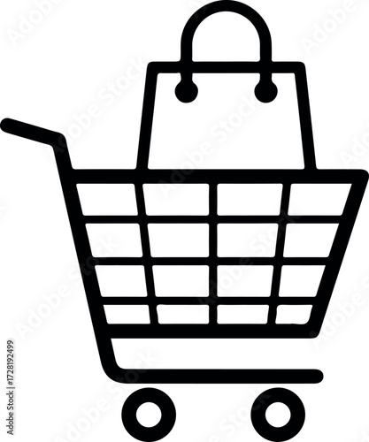 Shopping cart with a shopping bag inside representing online retail.
