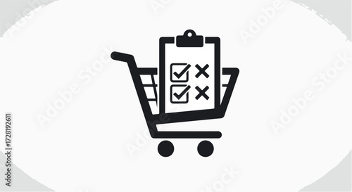 Shopping cart with checklist representing completed tasks and purchases.