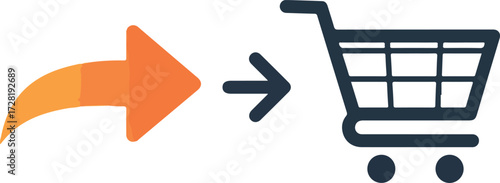 Shopping cart with arrow indicating a purchase or transaction.