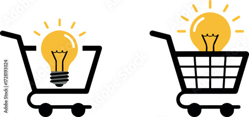 Shopping cart with light bulb idea concept illustration.