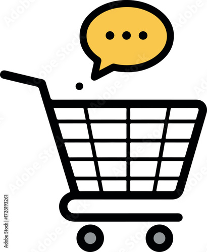 Shopping cart with speech bubble representing online customer service and support.