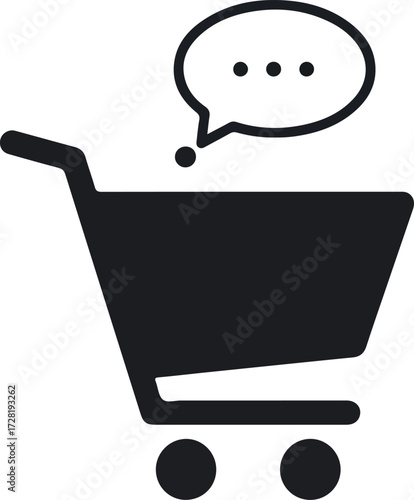 Shopping cart with speech bubble indicating a customer inquiry or question.