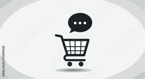 Shopping cart with speech bubble represents online customer service.