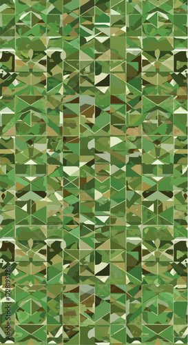 Green mosaic pattern with geometric shapes and abstract design.