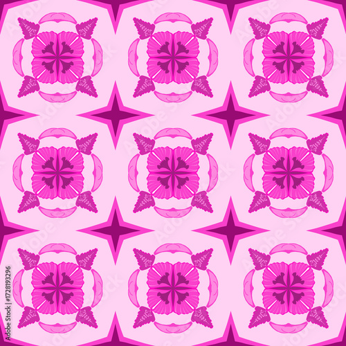 Geometric fabric pattern, geometric background, purple pattern, purple flowers, purple heart shape, geometric fabric pattern, geometric background with purple fabric and purple pine tree.