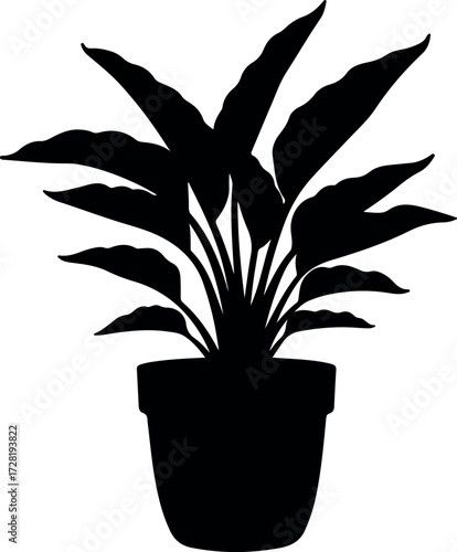 Silhouette of a potted plant with large leaves and a simple design.