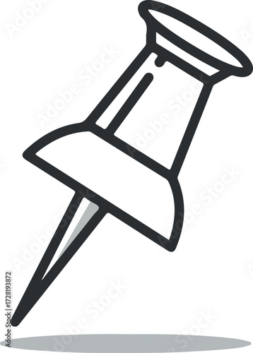 Simple black and white drawing of a push pin for office or school use.