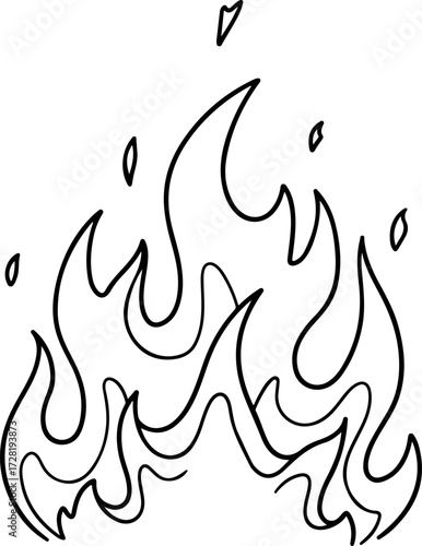 Simple black and white drawing of a fire flame with detailed outlines.