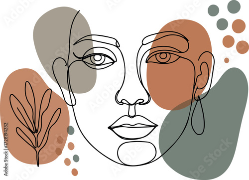 Minimalist line art face with abstract shapes and details.