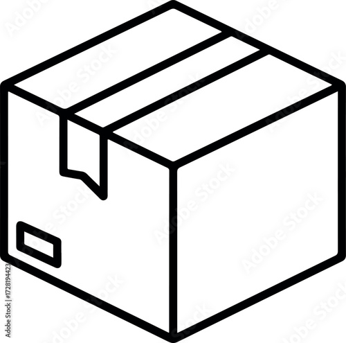Simple cardboard box illustration with tape and label for packaging and delivery.
