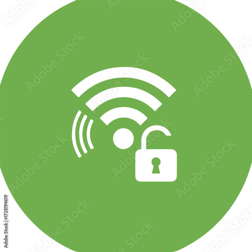 Open WiFi network symbol with unlocked padlock icon for connectivity.