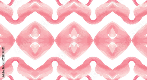 Pink watercolor pattern with diamond shapes and wavy lines.