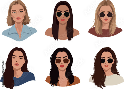 Six diverse portraits of young women with varying hairstyles and expressions.