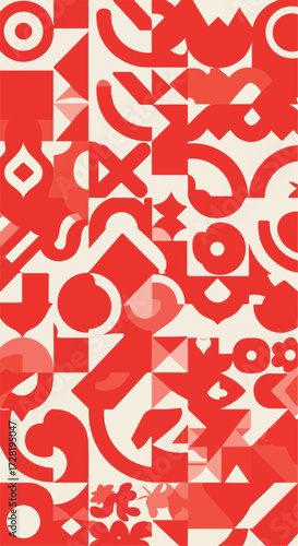 Red abstract geometric shapes create a vibrant and dynamic pattern design.