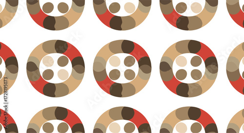 Repeating circular patterns with color gradients and central dots.