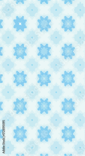 Repeating floral pattern with light blue and white colors for design.