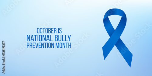 Banner template with blue ribbon awareness and text. National Bully Prevention month concept.Vector illustration.