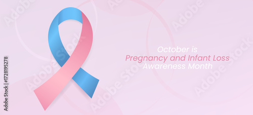 Pregnancy and Infant Loss Awareness Month concept. Banner with blue and pink ribbon awareness and text. Vector illustration.