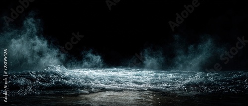 Dark Stormy Ocean Surface with Choppy Waves and Murky Water creating a Dramatic Seascape at Night
