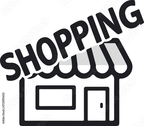 Shopping store icon represents retail commerce and consumerism for buying goods.