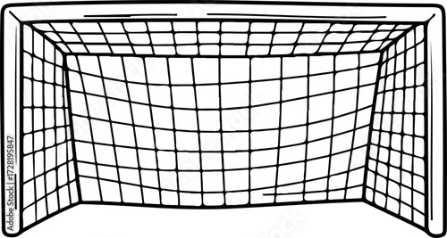 Soccer goal net illustration black and white sport equipment.