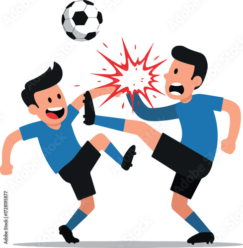 Soccer players kicking the ball during a match competition.