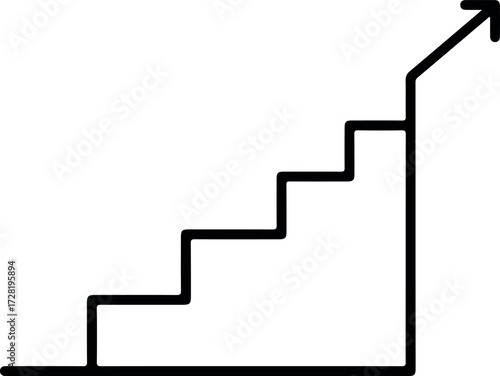 Staircase with upward arrow representing growth and progress in business.