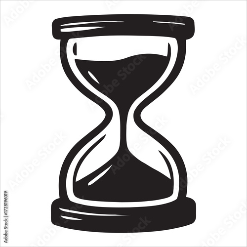 Black Hand-Drawn Hourglass Icon with Sand Falling Time Concept Vector Doodle